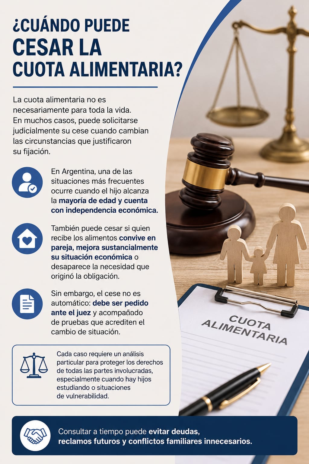 ¿Cuándo puede cesar la cuota alimentaria? Mayoría de edad, independencia económica y otras causales.