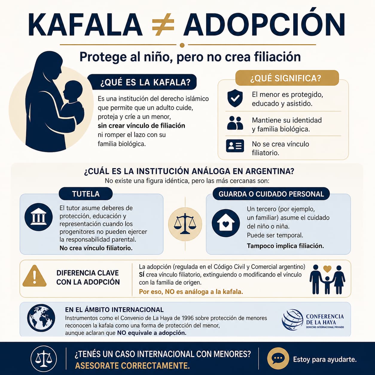 Kafala y adopción: institución del derecho islámico que protege al niño sin crear vínculo de filiación.