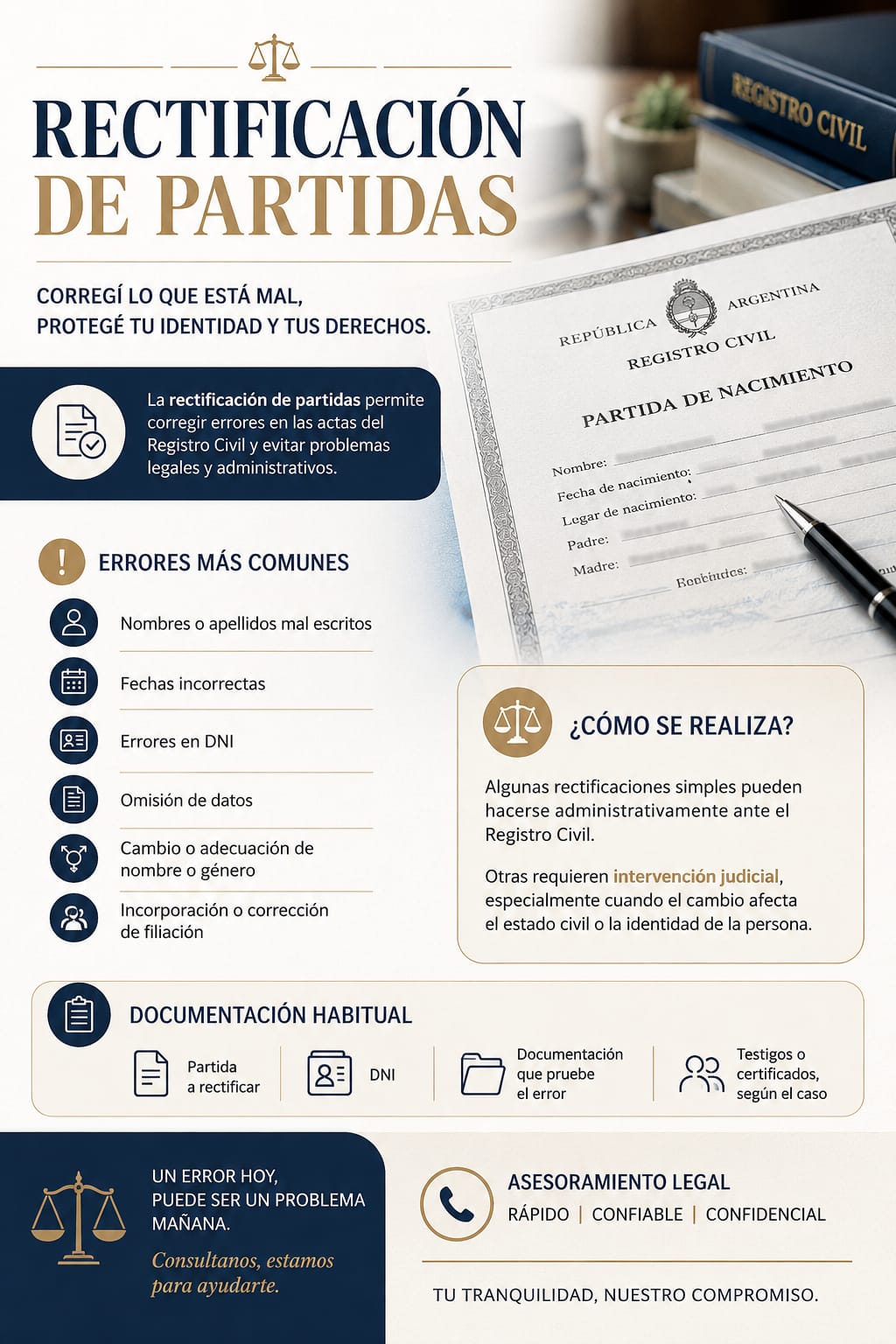 Rectificación de partidas: corregí errores en las actas del Registro Civil y protegé tu identidad.