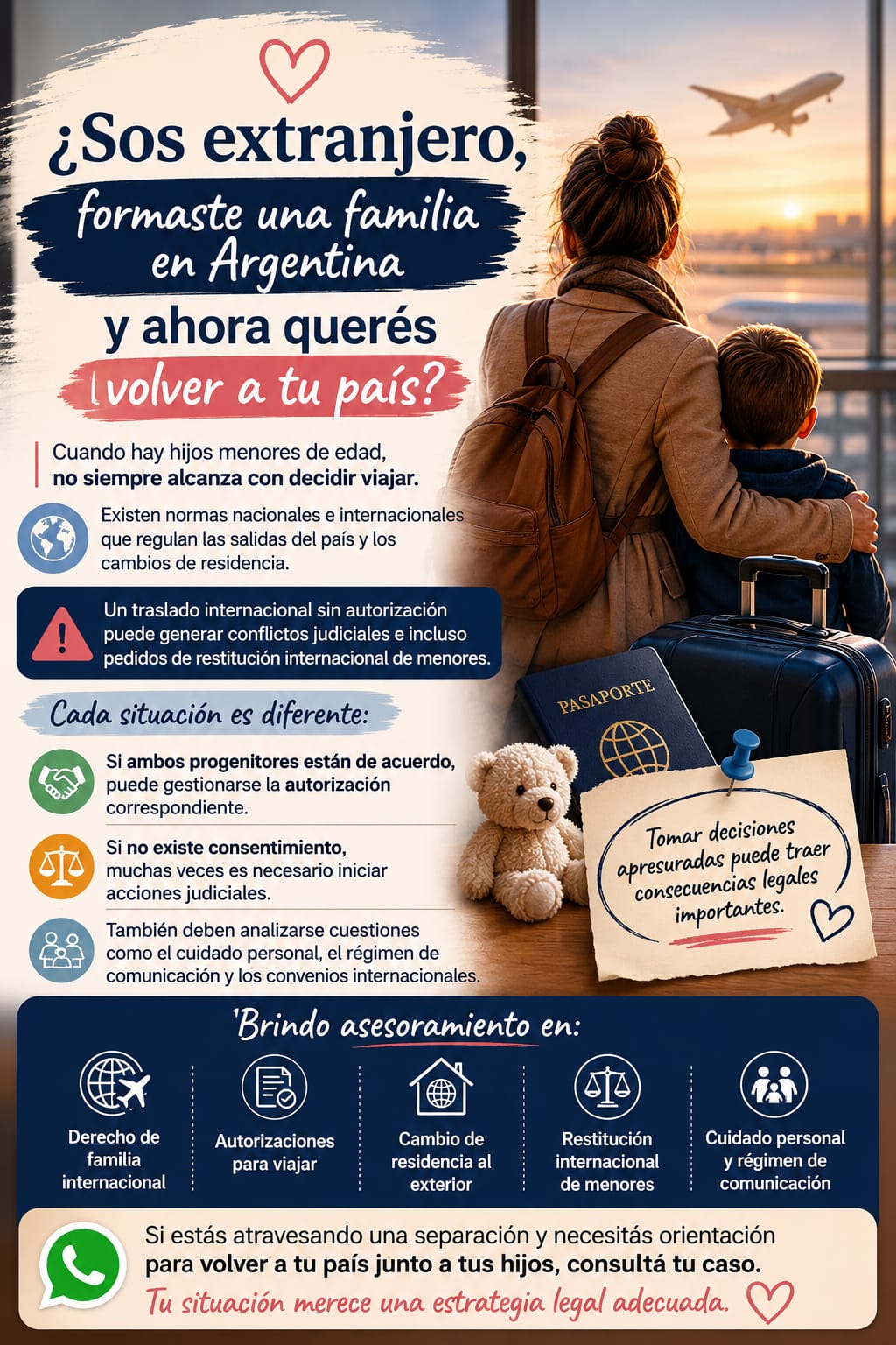 ¿Sos extranjero y formaste una familia en Argentina? Traslado internacional de menores y restitución si volvés a tu país sin autorización.